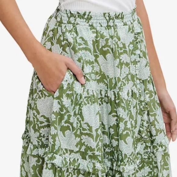 Maje Jitale‎ Floral Printed Ruffled Midi Skirt Size XL Cottagecore Travel Twee - Picture 12 of 16